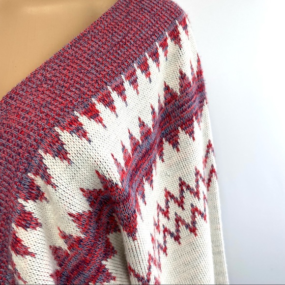 Vntg LeRoy Western Knit Dress Knitwear Cream & Woven Reds Soft EUC - Picture 7 of 12